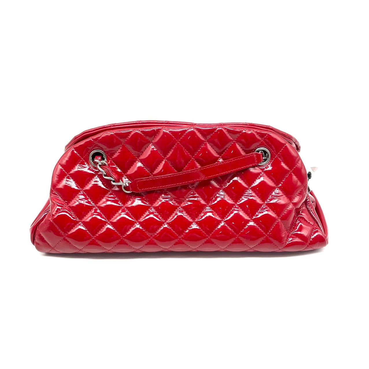 Chanel Pre-Owned Large Red Glazed Calfskin Mademoiselle Bowling Shoulder Bag