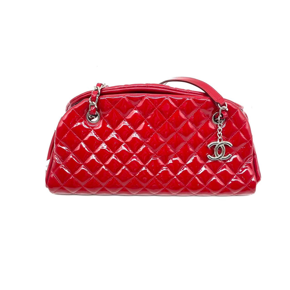 Chanel Pre-Owned Large Red Glazed Calfskin Mademoiselle Bowling Shoulder Bag