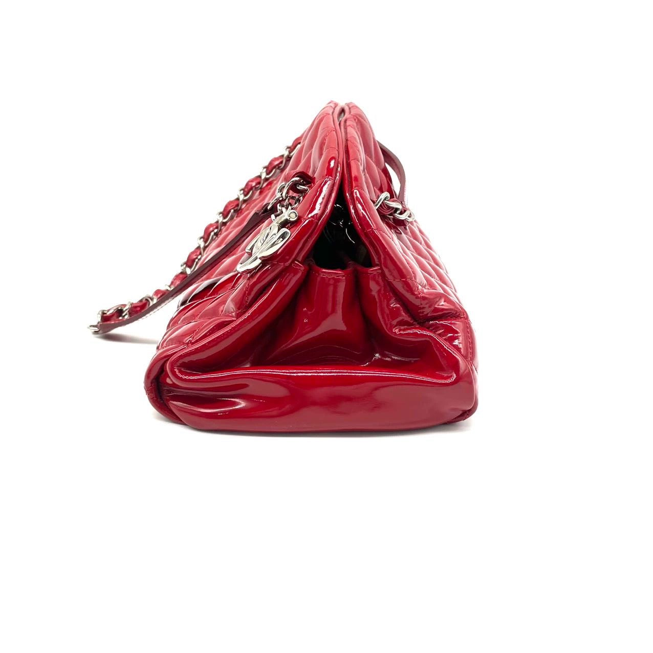 Chanel Pre-Owned Large Red Glazed Calfskin Mademoiselle Bowling Shoulder Bag