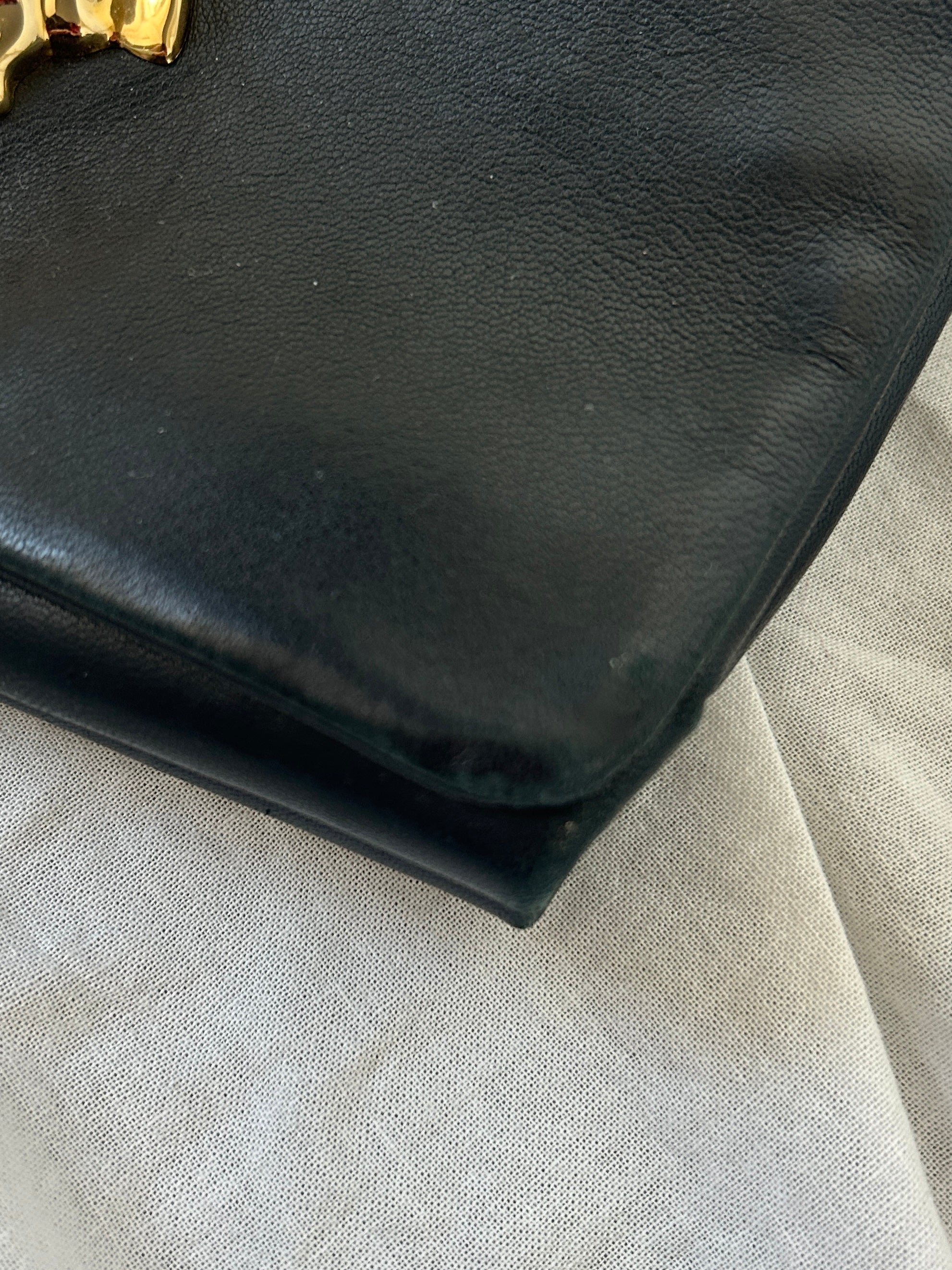 Versace Black Leather Gold Chain Shoulder Bag