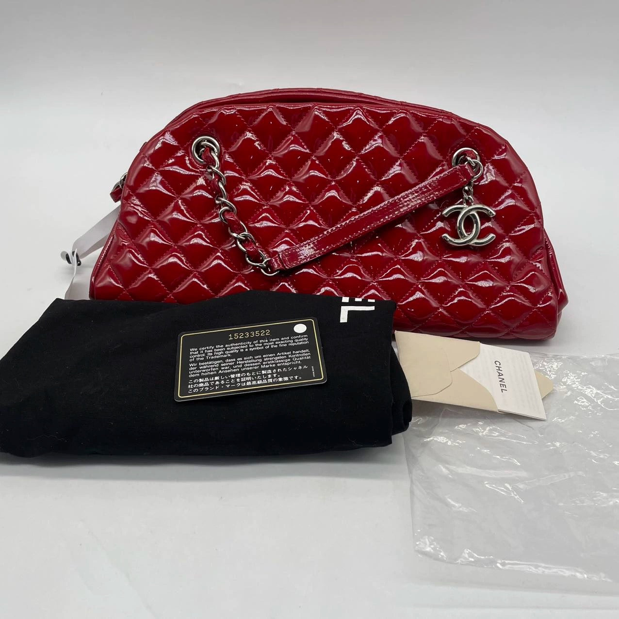 Chanel Pre-Owned Large Red Glazed Calfskin Mademoiselle Bowling Shoulder Bag